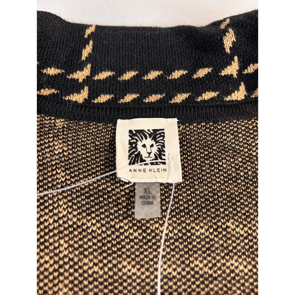 Anne Klein Women Black Camel‎ Windowpane Plaid Knit Blazer Cardigan XL 10882697